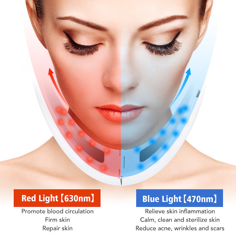 切らないフェイスリフト!✨ LEDと振動テクノロジーでたるみをケアし、フェイスラインを引き締める。